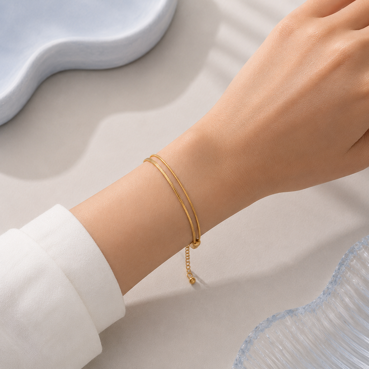 Double Layer Herringbone Chain Bracelet