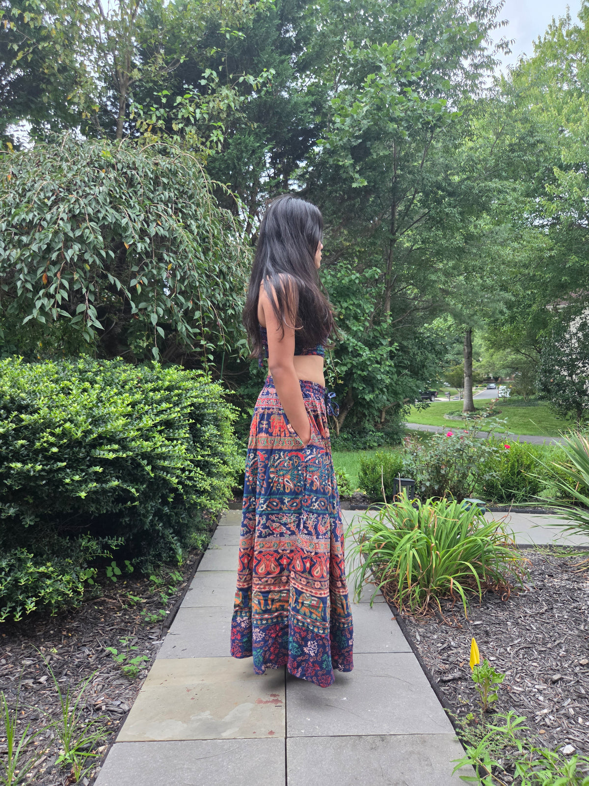 Indigo Spice -Printed Top & Flowy Maxi Skirt Set