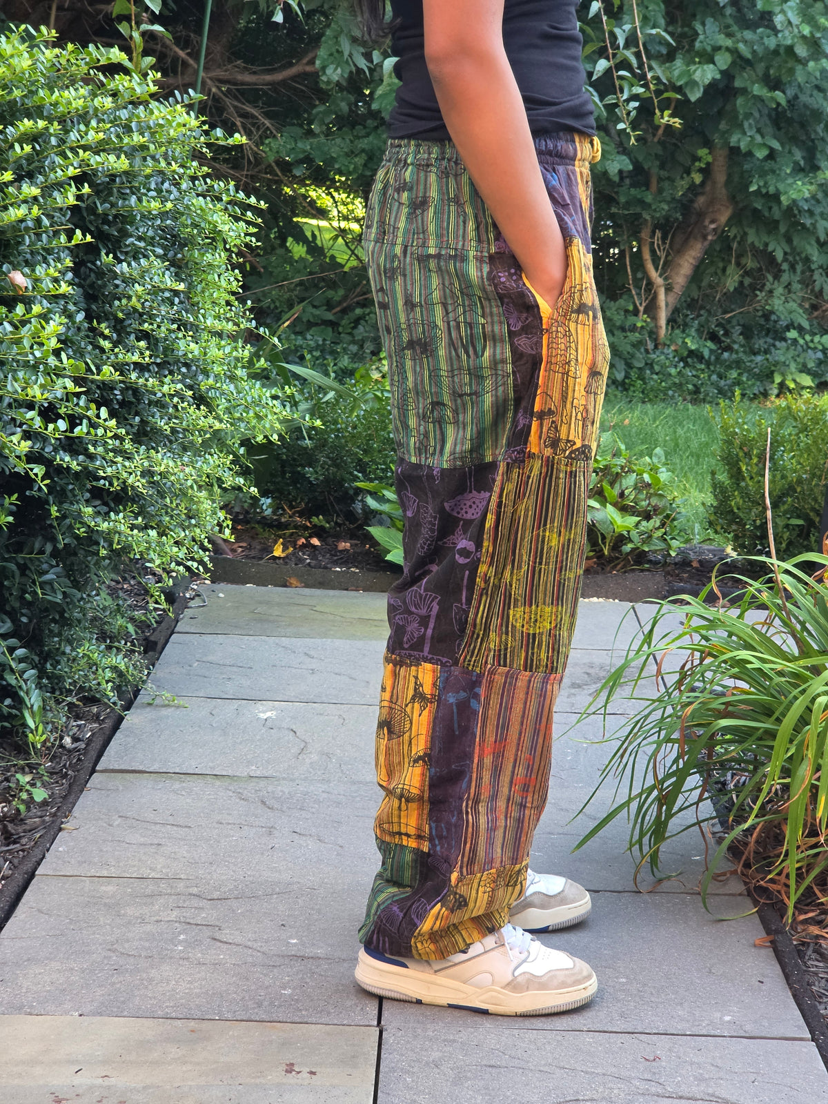 Mushroom Print Patchwork Boho Hippie Pants