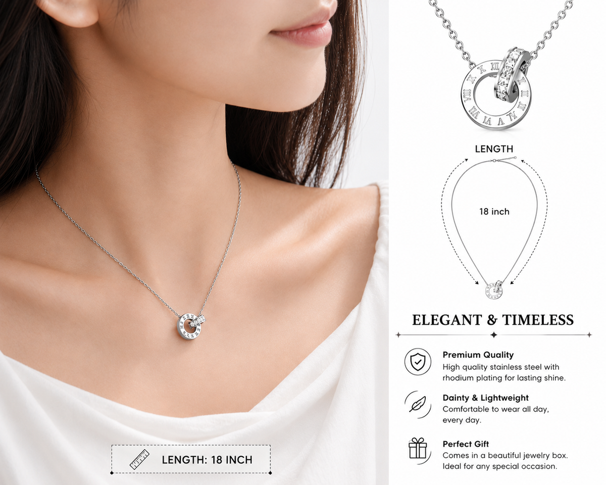 Roman Numeral Crystal Pendant Necklace
