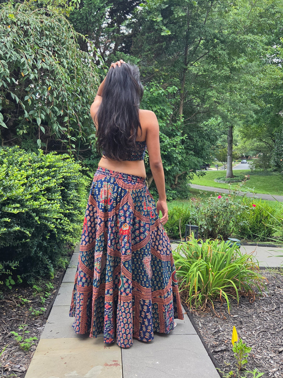 Midnight Indigo -Printed Top & Flowy Maxi Skirt Set