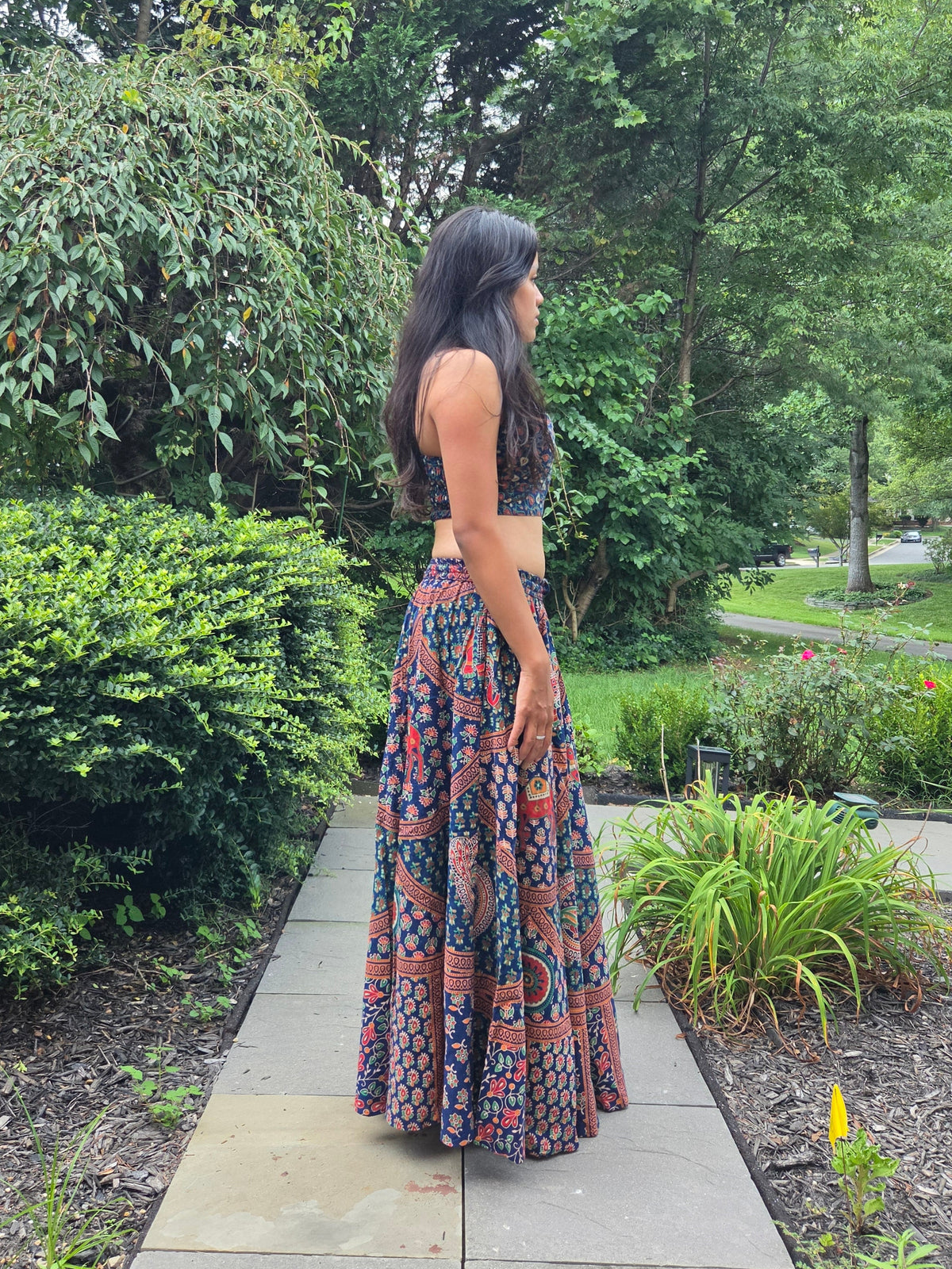 Midnight Indigo -Printed Top & Flowy Maxi Skirt Set