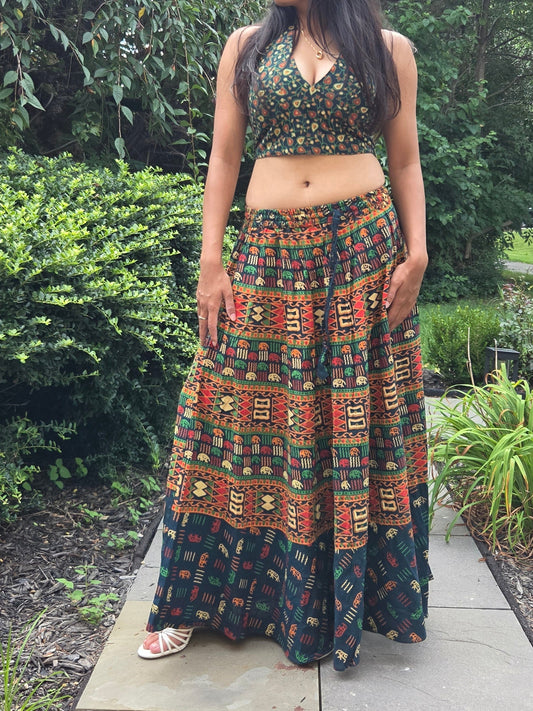 Olive Meadow - Printed Top & Flowy Maxi Skirt Set