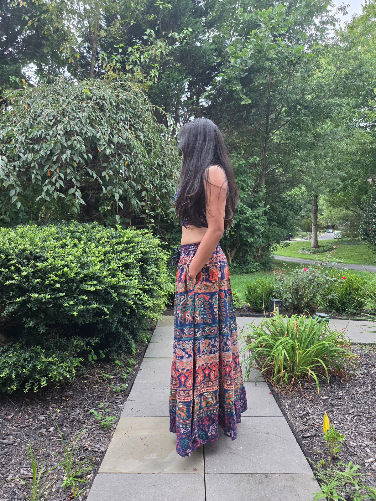Indigo Spice -Printed Top & Flowy Maxi Skirt Set
