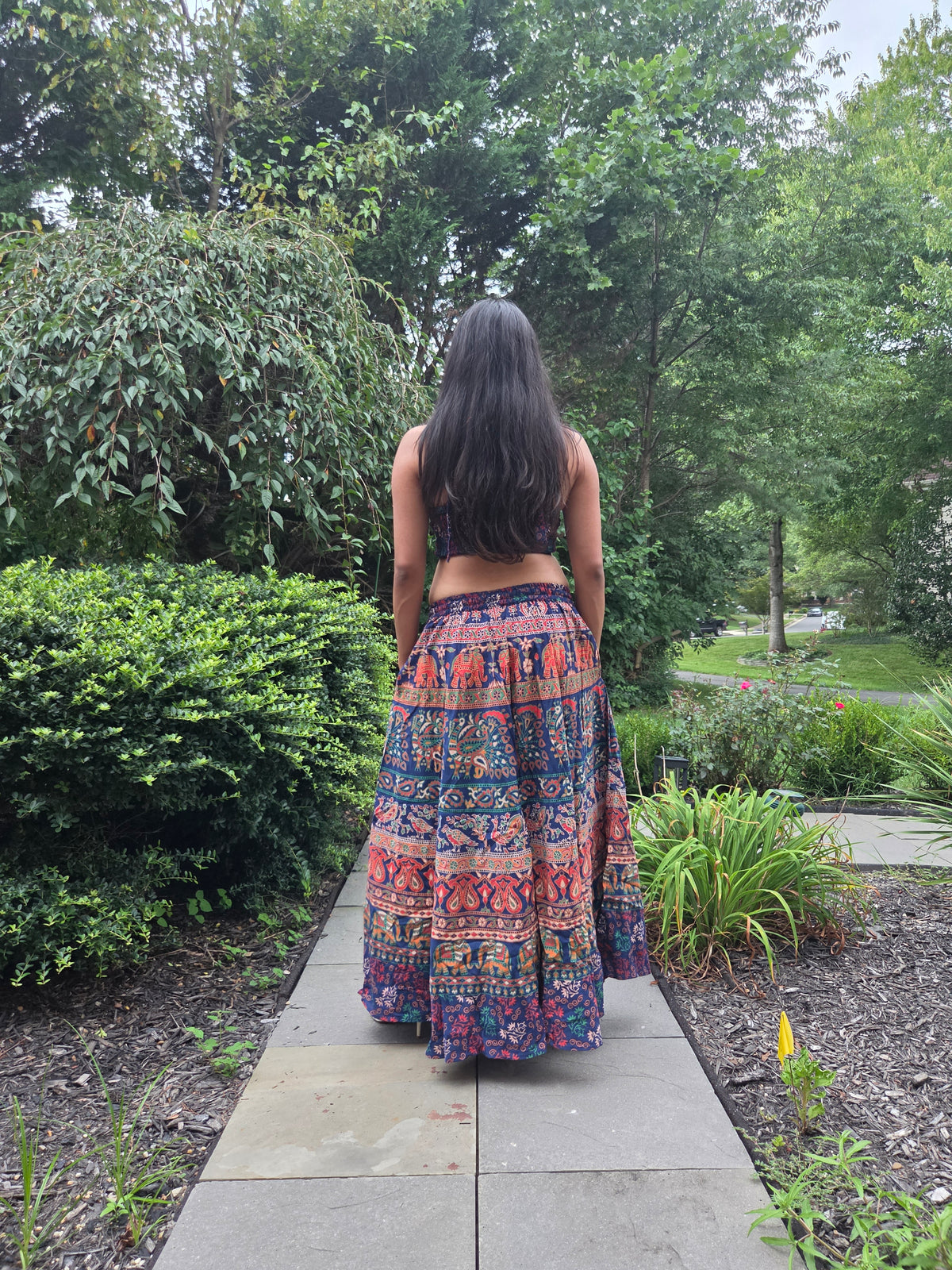 Indigo Spice -Printed Top & Flowy Maxi Skirt Set