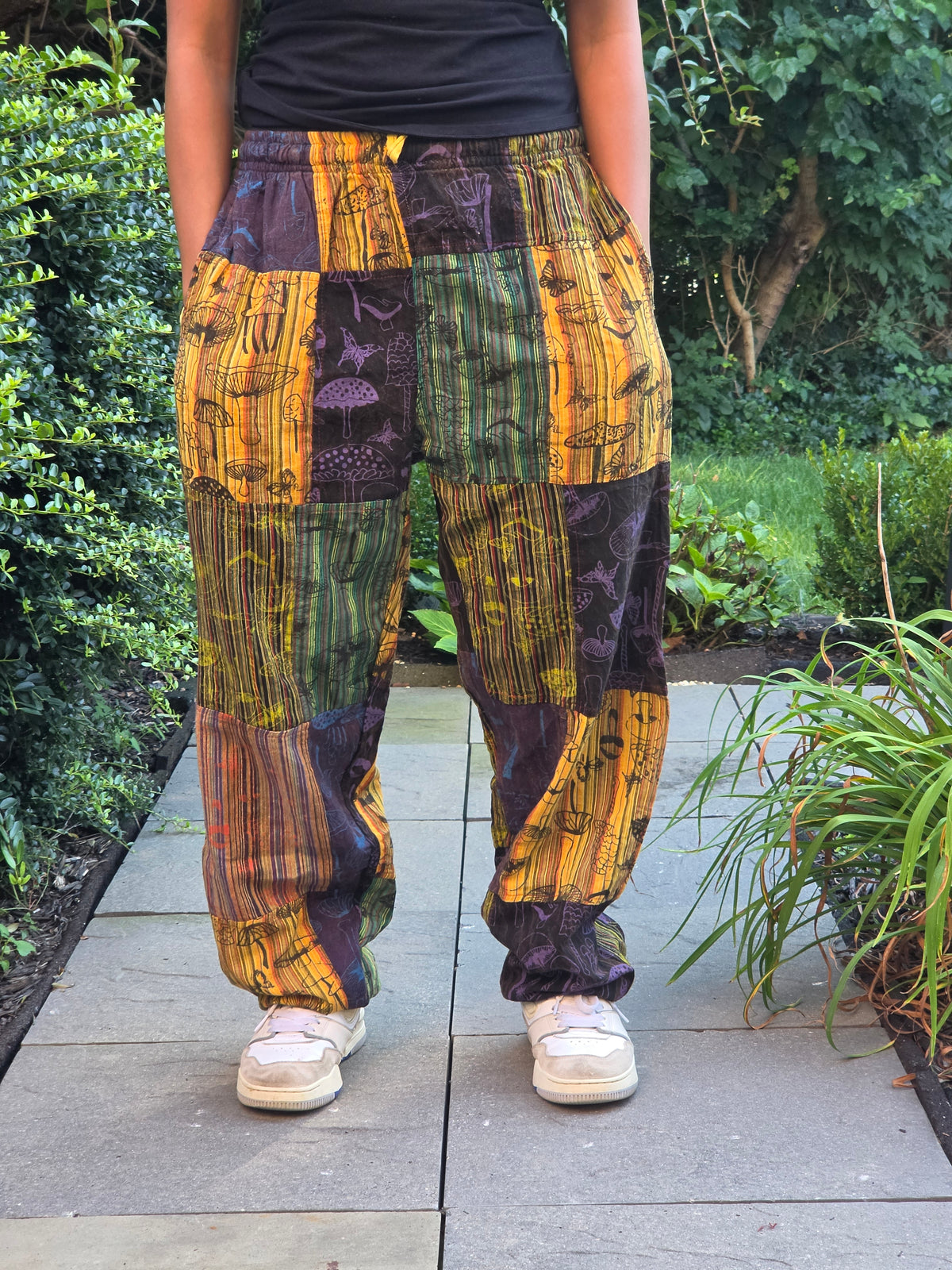 Mushroom Print Patchwork Boho Hippie Pants