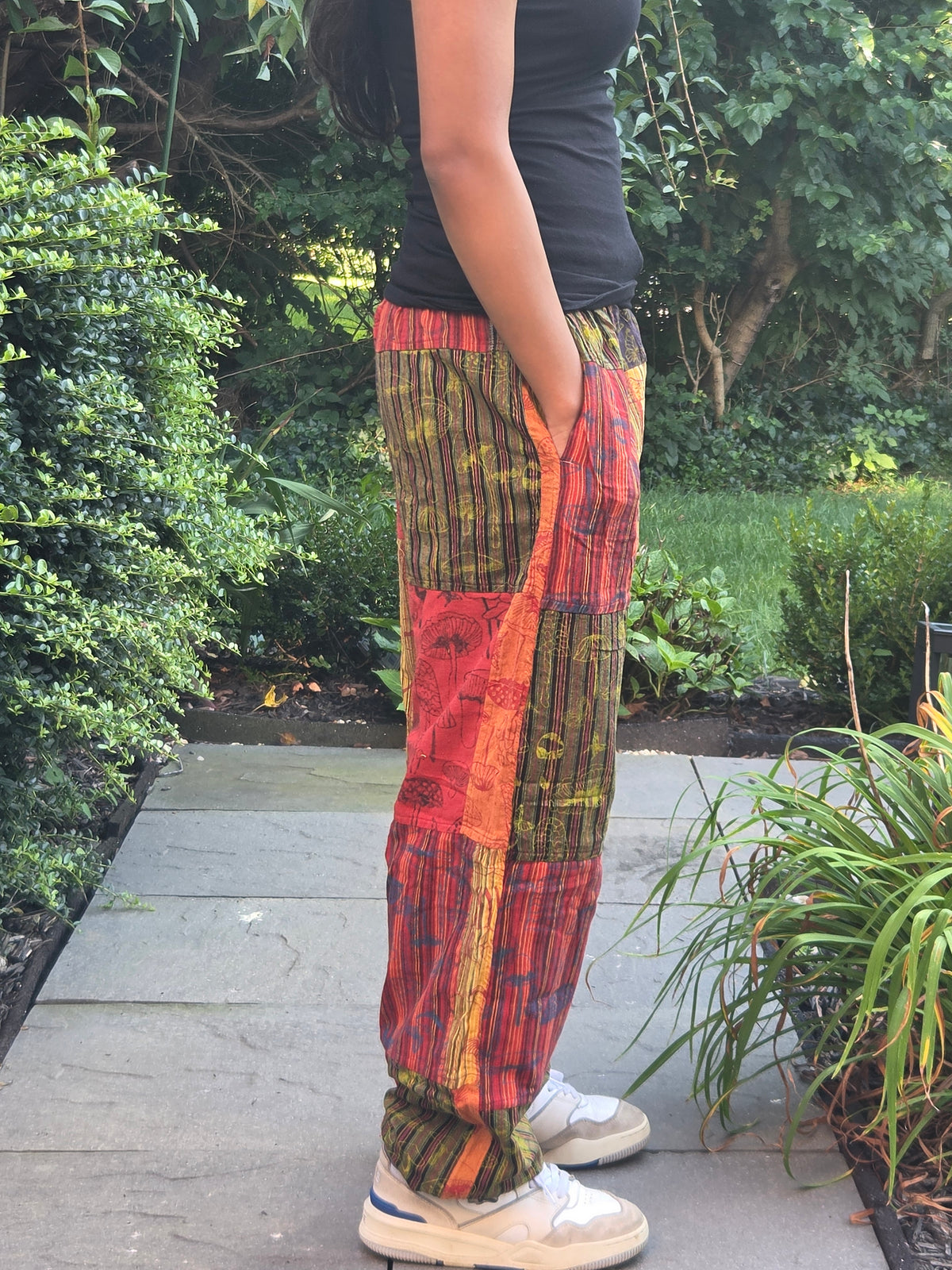Mushroom Print Patchwork Boho Hippie Pants