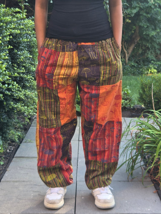 Mushroom Print Patchwork Boho Hippie Pants