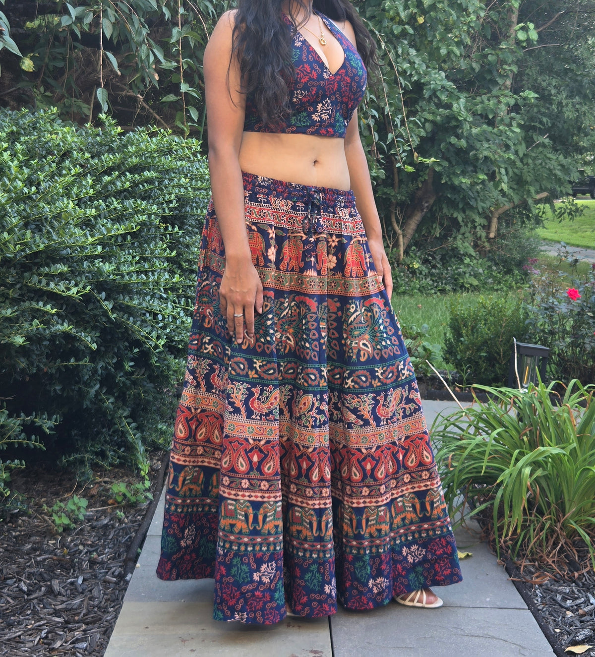 Indigo Spice -Printed Top & Flowy Maxi Skirt Set