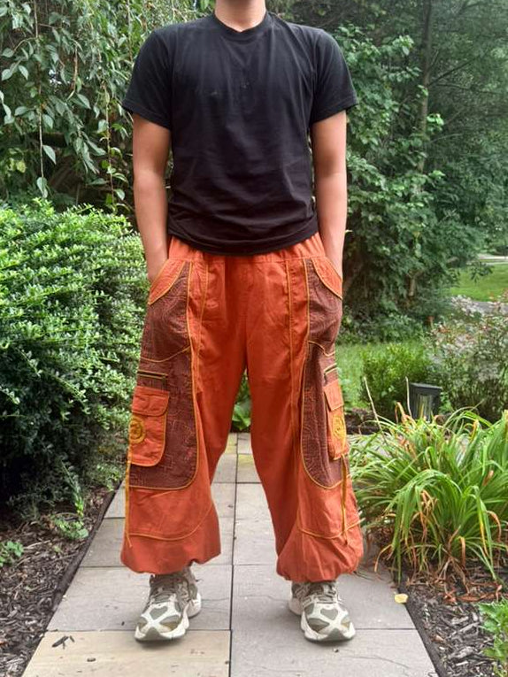 Embroidered Cotton Cargo Harem Pants