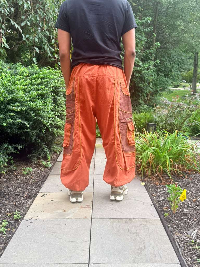 Embroidered Cotton Cargo Harem Pants