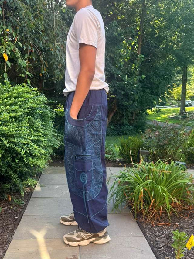 Embroidered Cotton Cargo Harem Pants