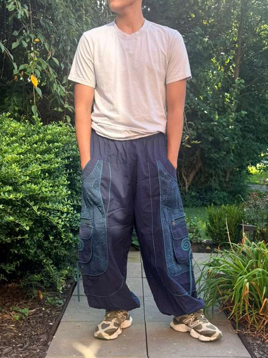 Embroidered Cotton Cargo Harem Pants
