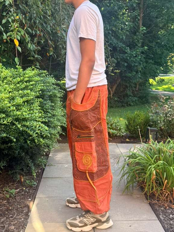 Embroidered Cotton Cargo Harem Pants