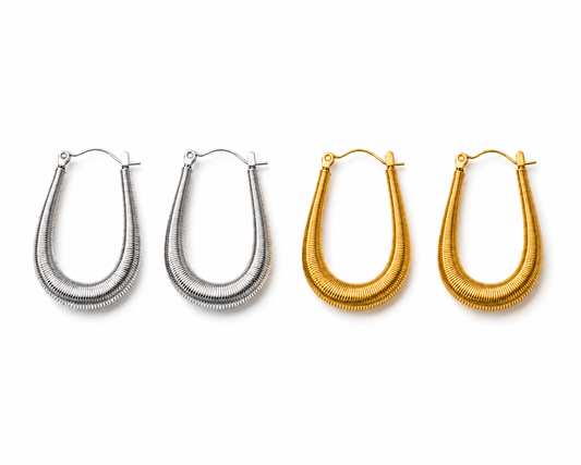 Ribbed Oval Hoop Earrings
