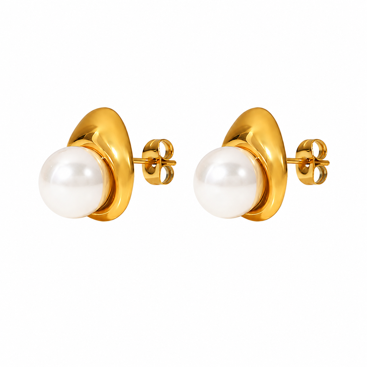 Gold Pearl Stud Earrings