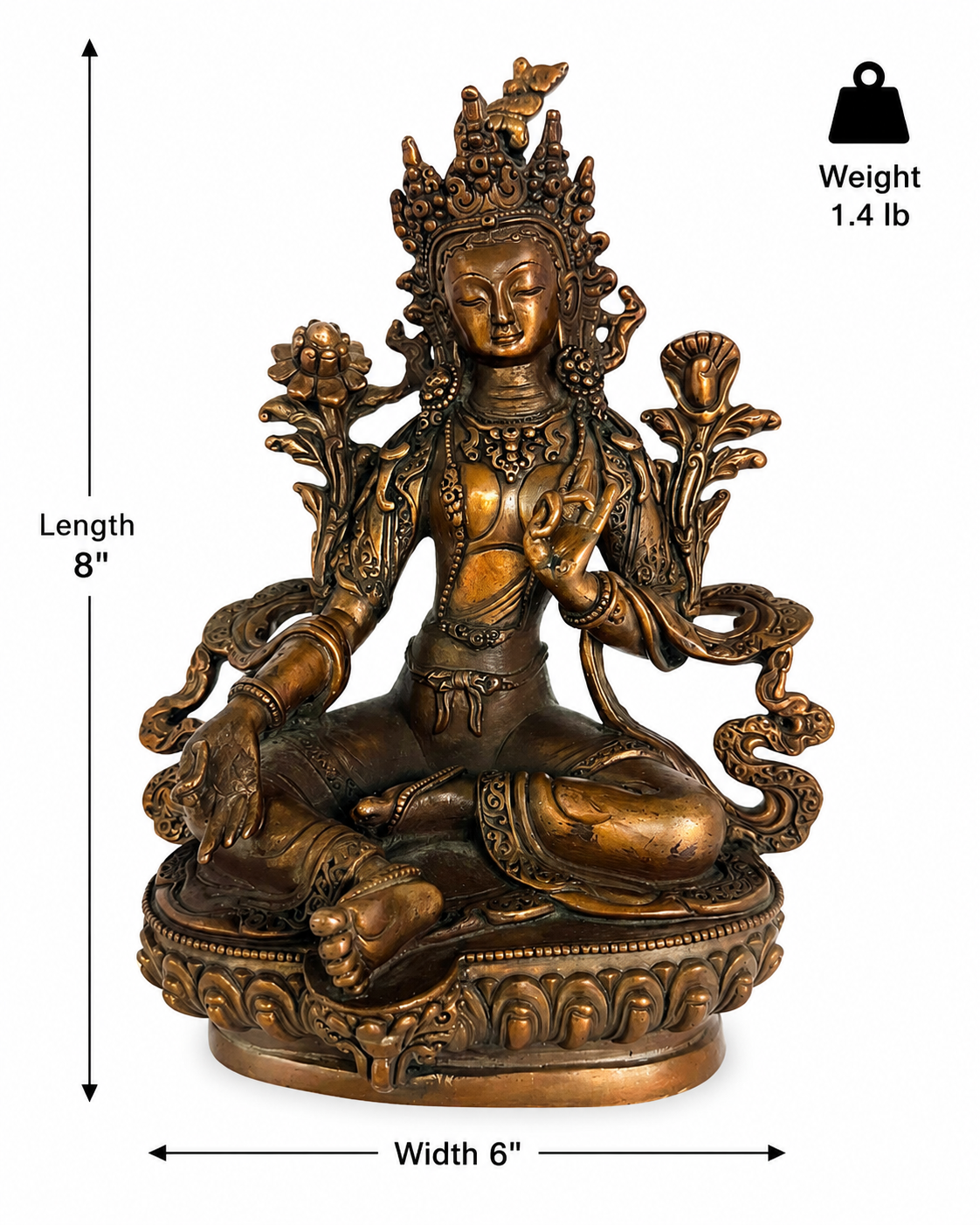 Antique Copper Green Tara Statue