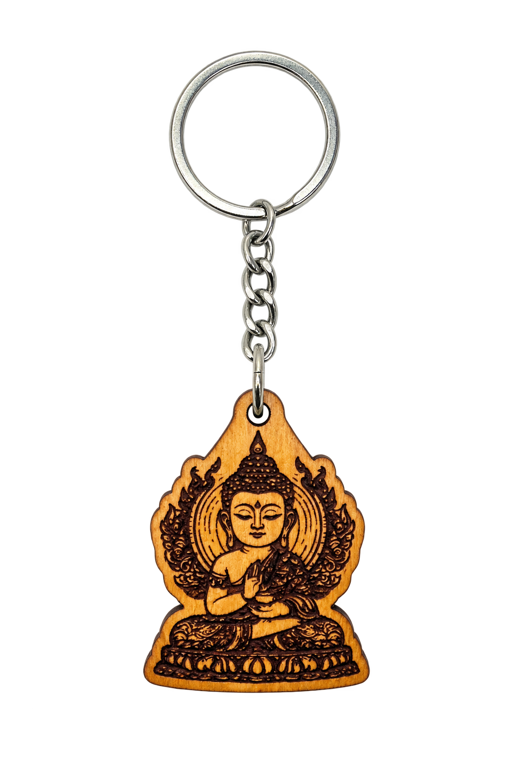 Hand-Carved Wooden Buddha Keychain