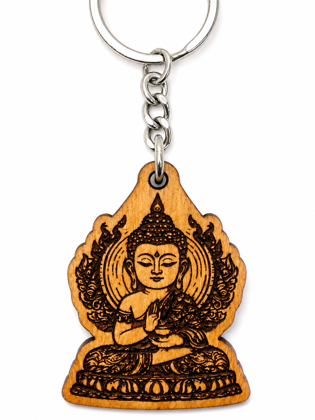 Hand-Carved Wooden Buddha Keychain