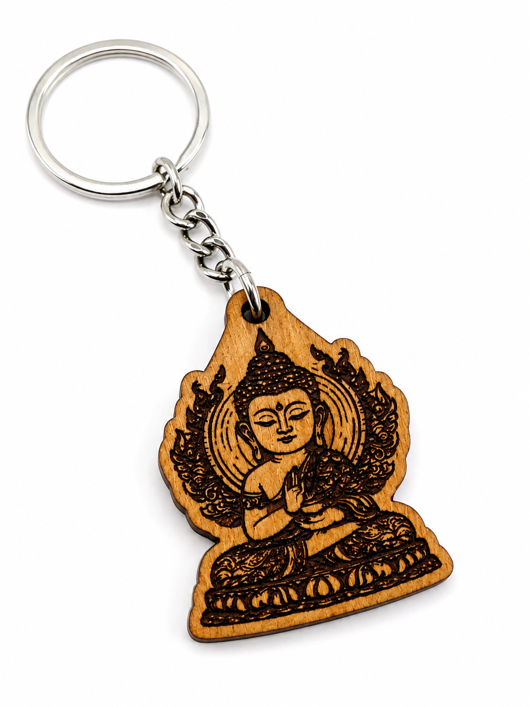 Hand-Carved Wooden Buddha Keychain