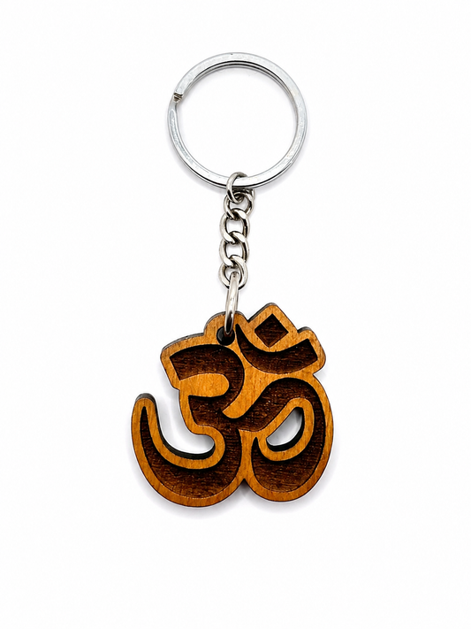 Hand-Carved Wooden Om (ॐ) Keychain