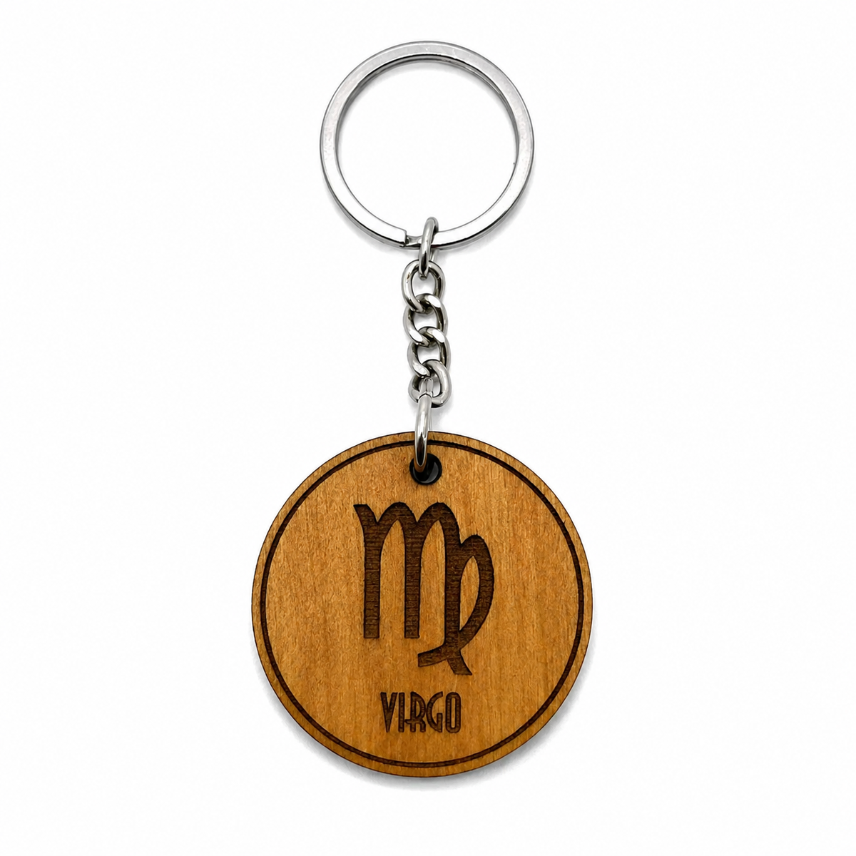 Wooden Zodiac Keychain – Engraved Astrology Key Ring