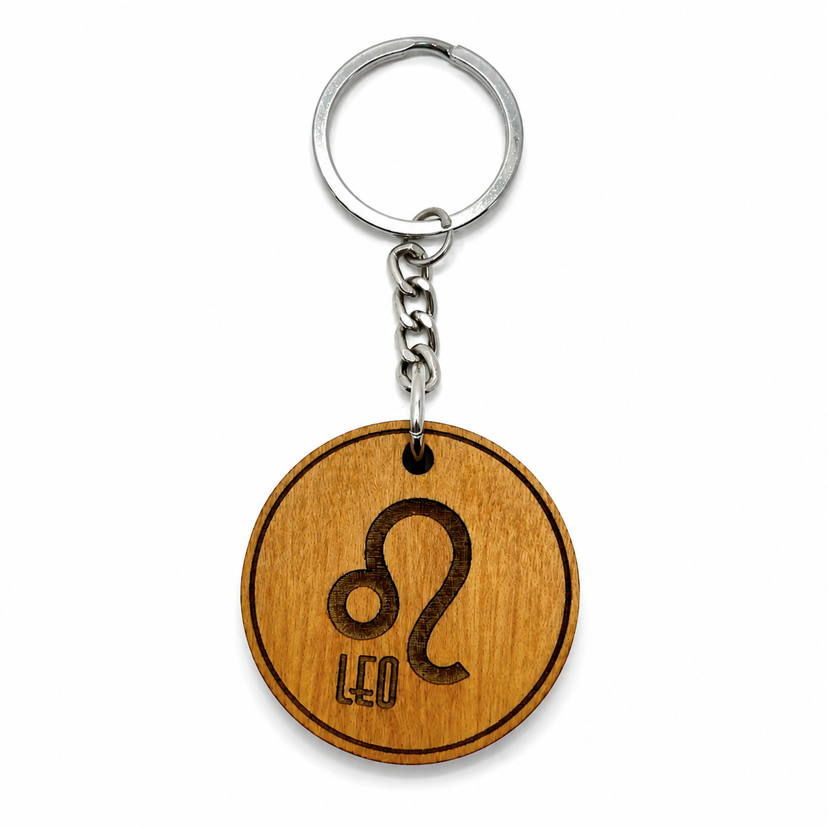 Wooden Zodiac Keychain – Engraved Astrology Key Ring