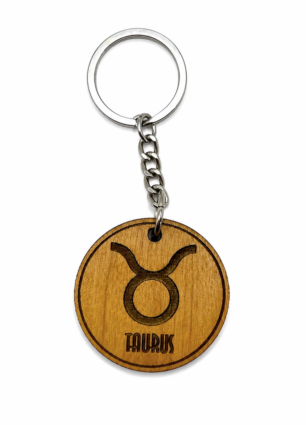 Wooden Zodiac Keychain – Engraved Astrology Key Ring