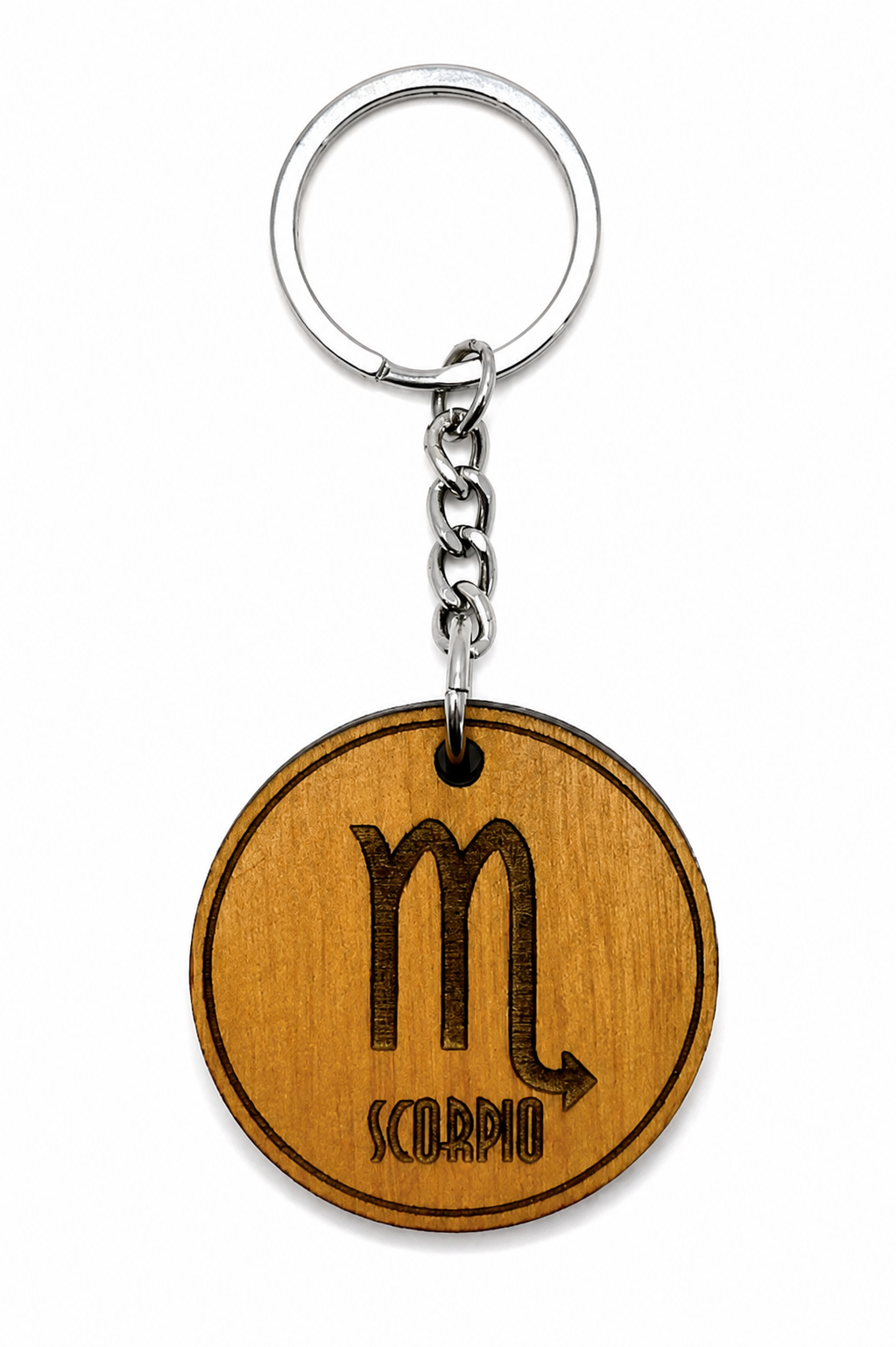 Wooden Zodiac Keychain – Engraved Astrology Key Ring