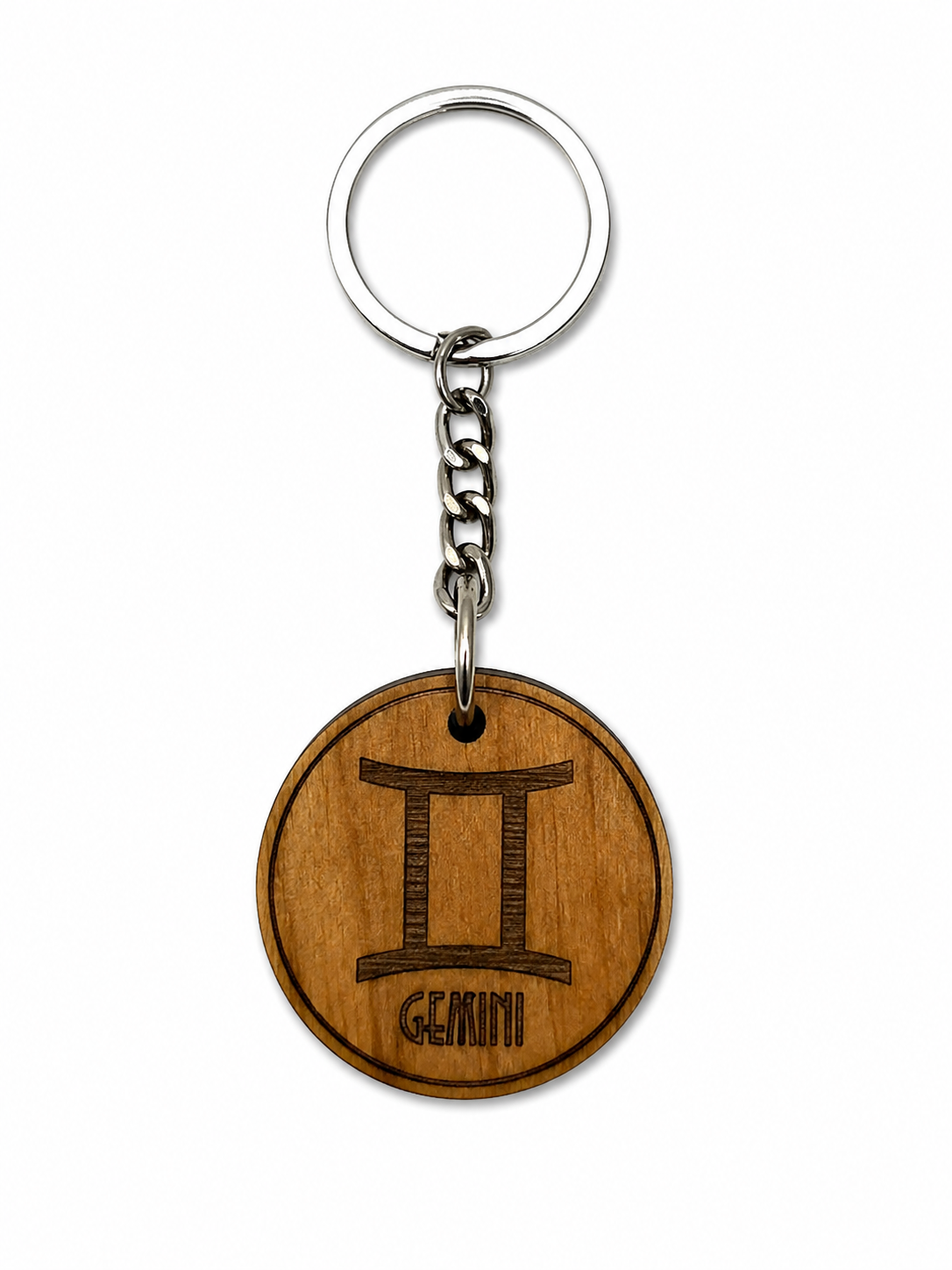 Wooden Zodiac Keychain – Engraved Astrology Key Ring