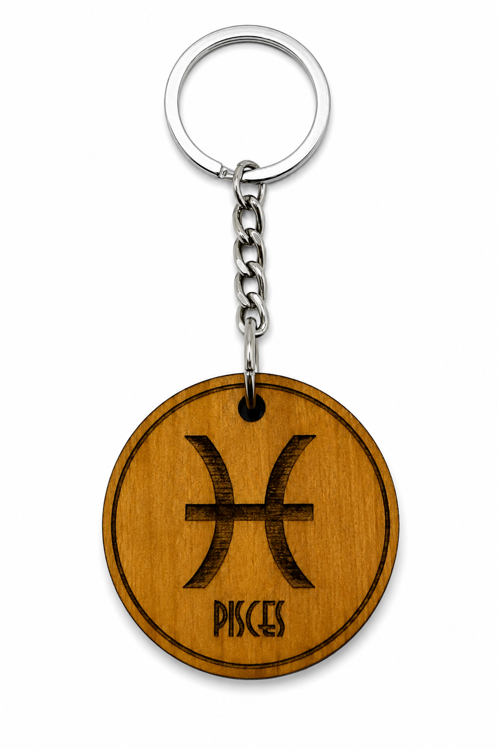 Wooden Zodiac Keychain – Engraved Astrology Key Ring