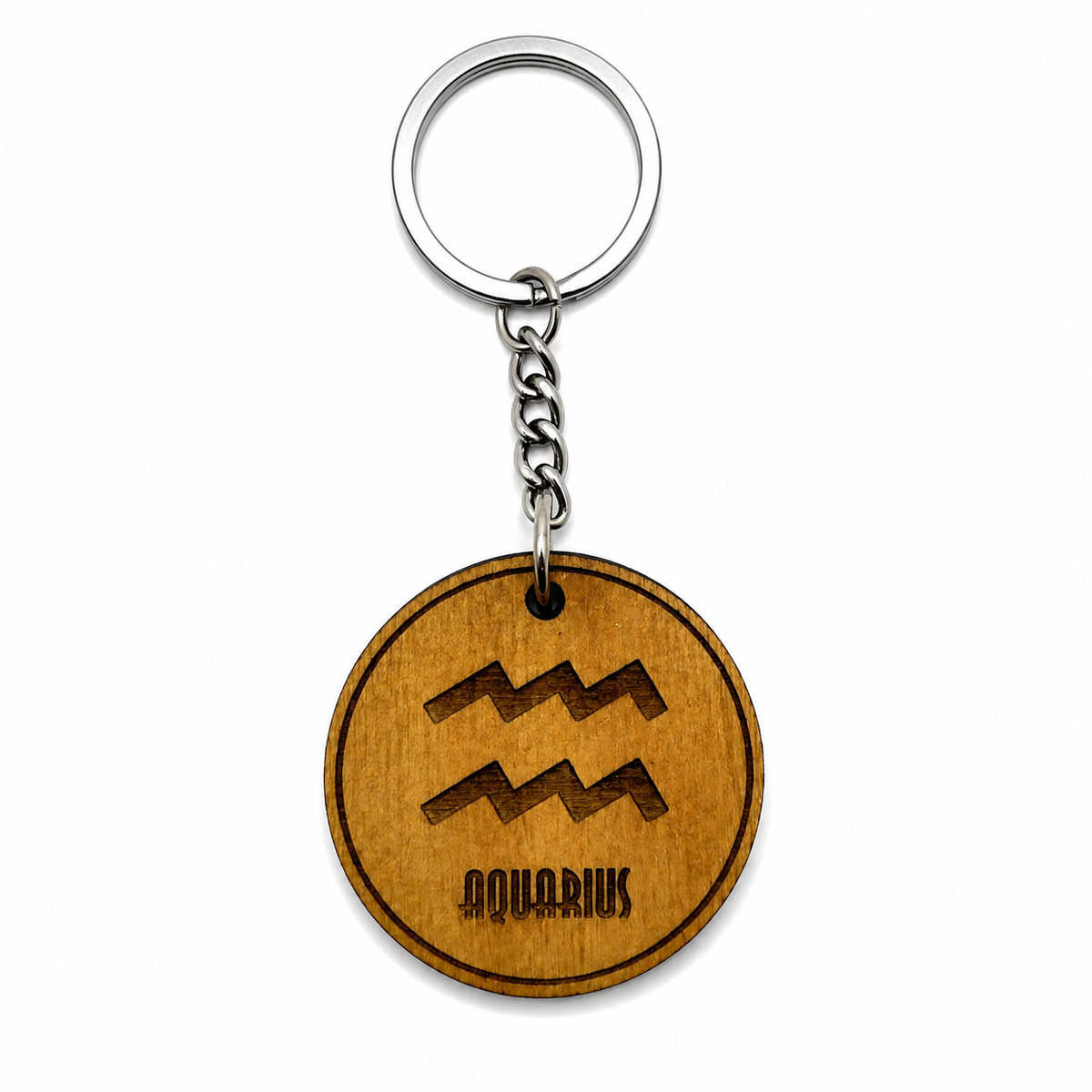Wooden Zodiac Keychain – Engraved Astrology Key Ring