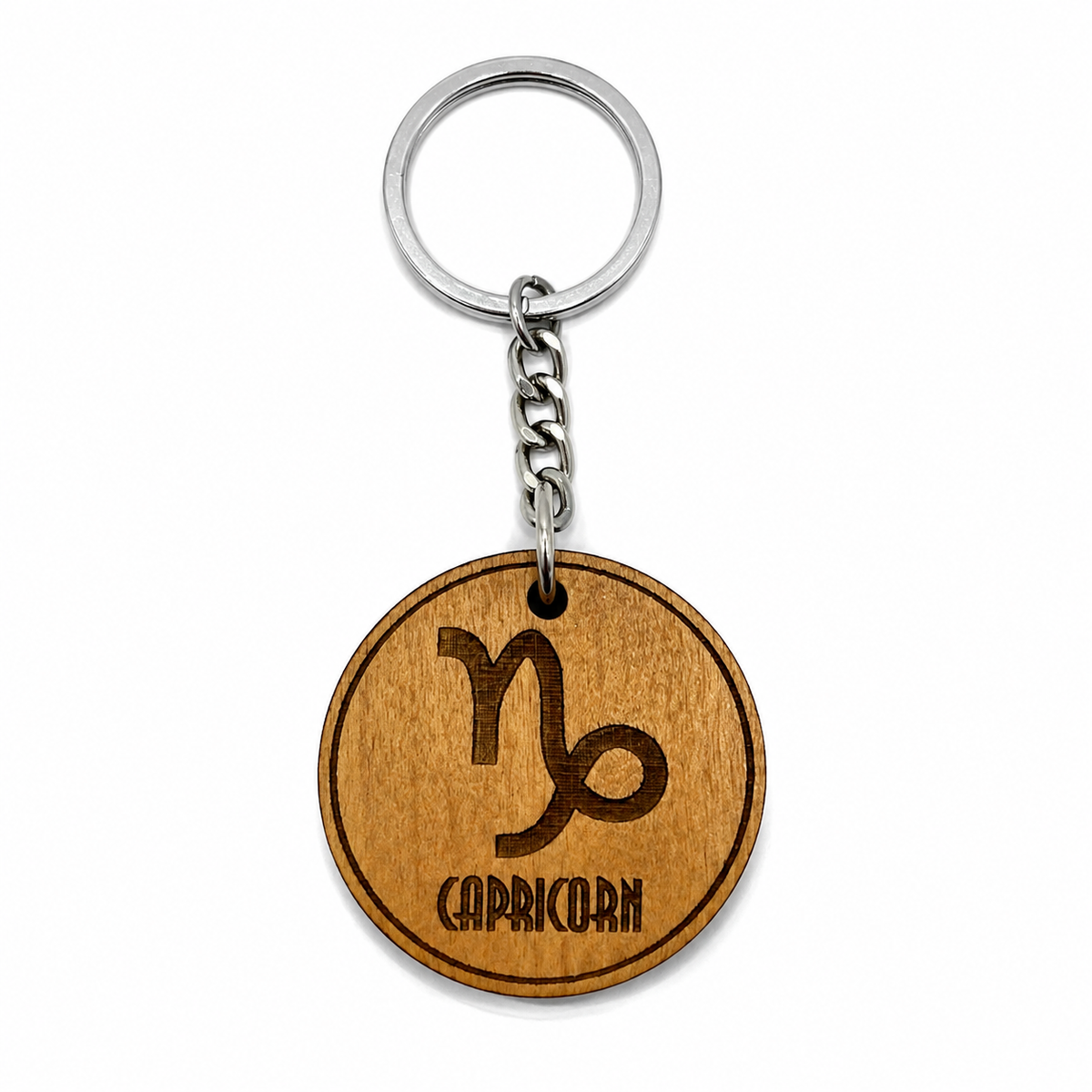 Wooden Zodiac Keychain – Engraved Astrology Key Ring