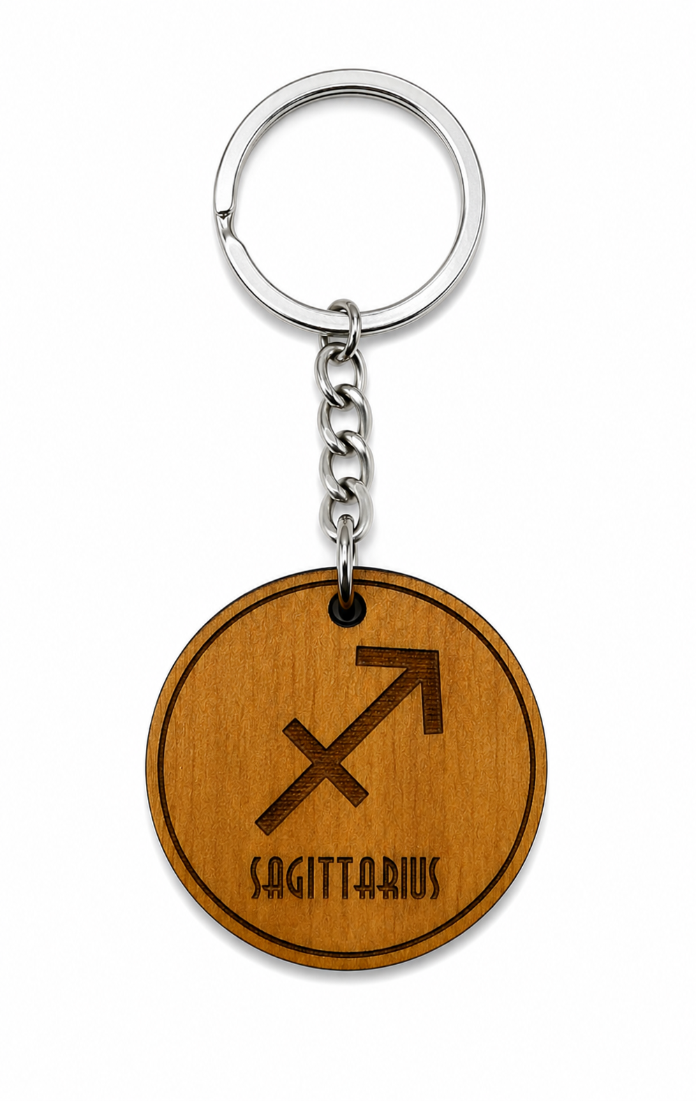 Wooden Zodiac Keychain – Engraved Astrology Key Ring