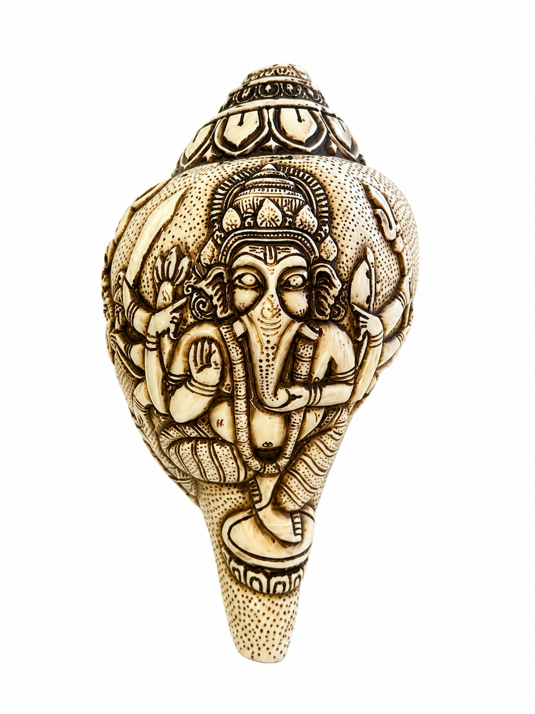 Natural Hand-Carved Lord ganesh Conch Shell