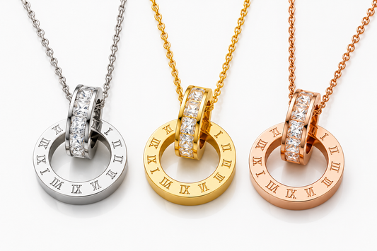 Roman Numeral Crystal Pendant Necklace