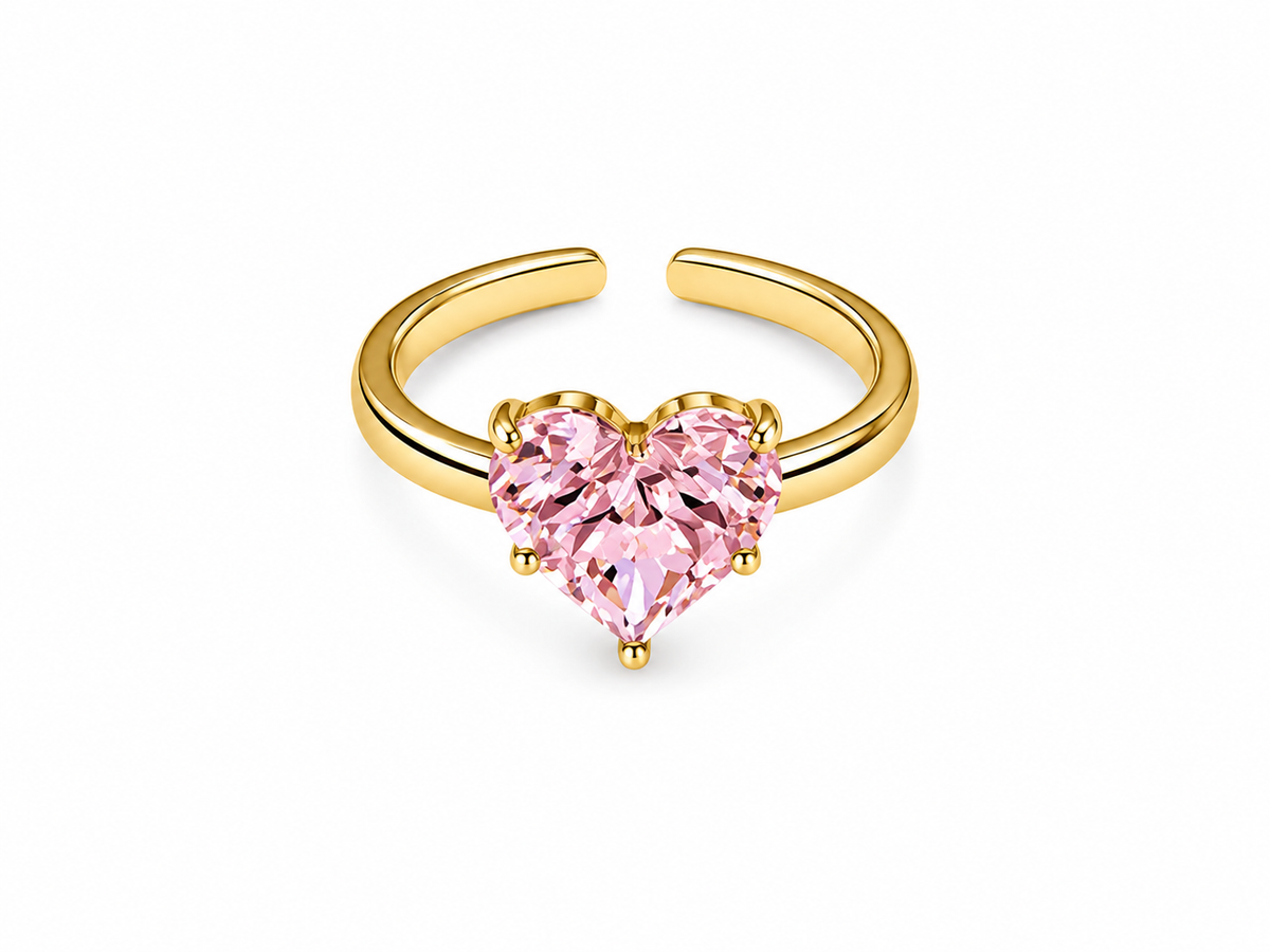 Pink Heart Zircon Jewelry Set – Necklace, Earrings & Adjustable Ring