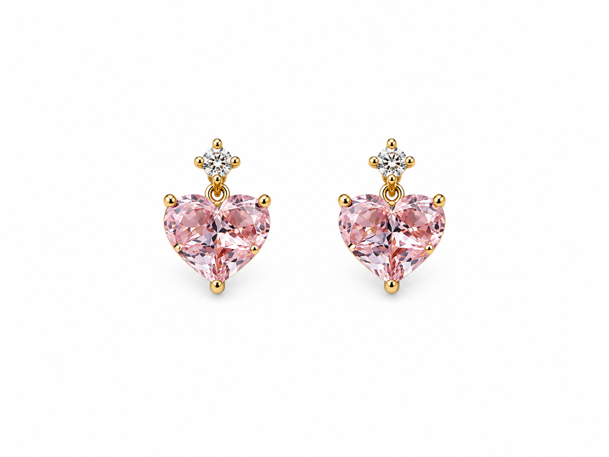 Pink Heart Zircon Jewelry Set – Necklace, Earrings & Adjustable Ring