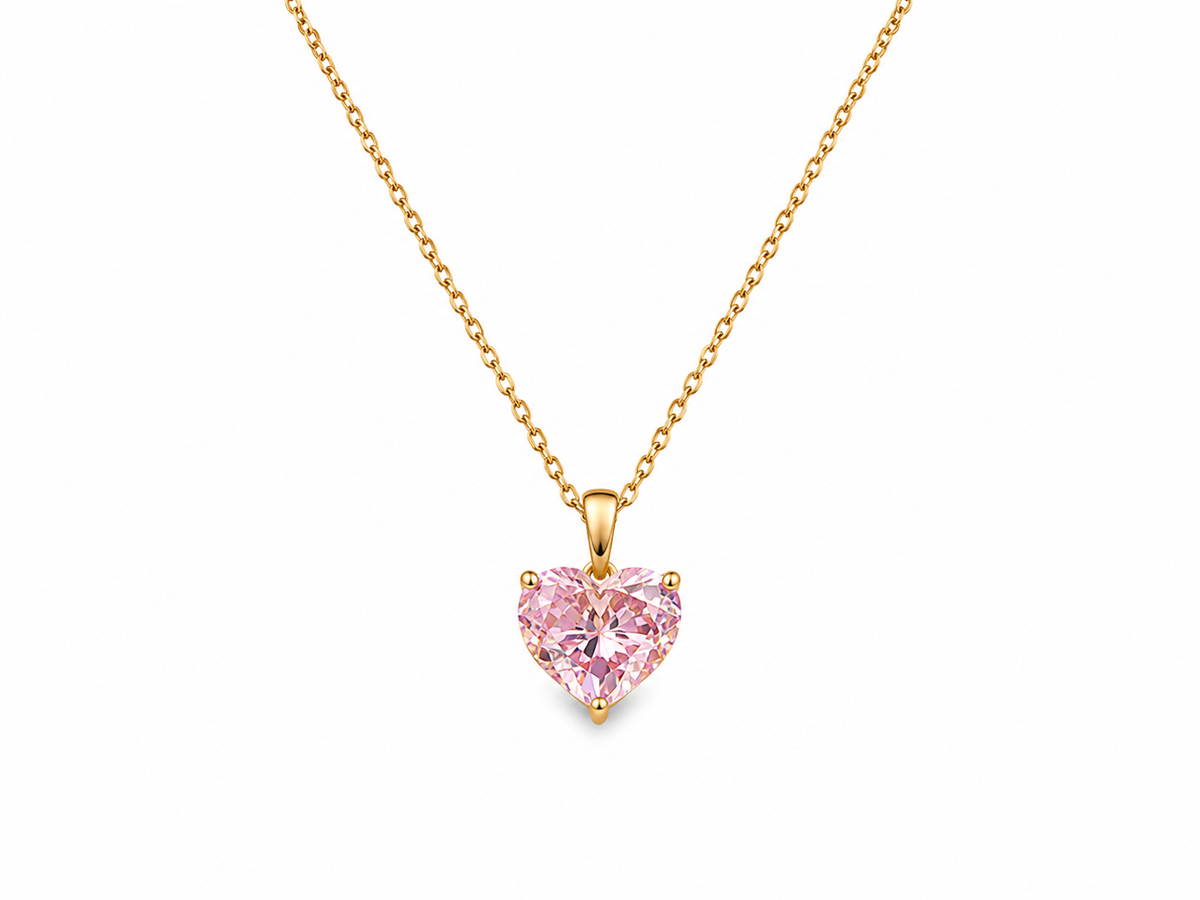 Pink Heart Zircon Jewelry Set – Necklace, Earrings & Adjustable Ring