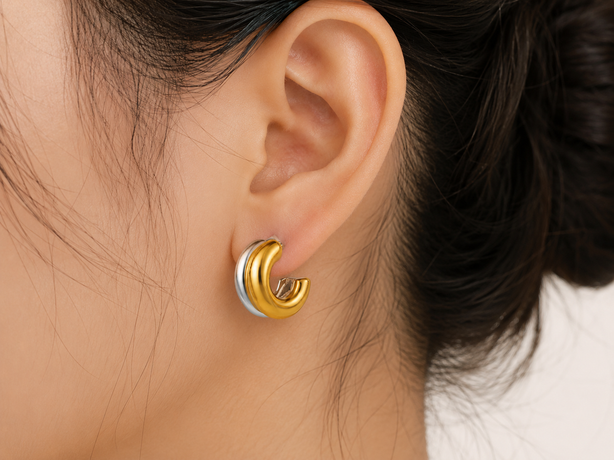 Elegant Geometry Gold & Silver Two-Tone Hoop Earrings