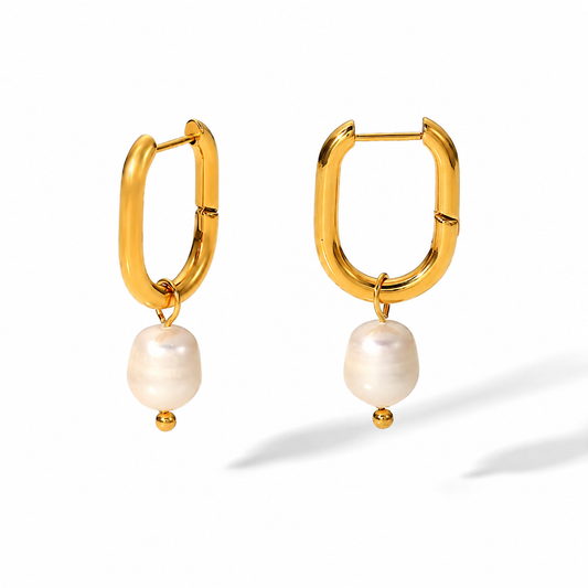 Pearl Charm Hoop Earrings