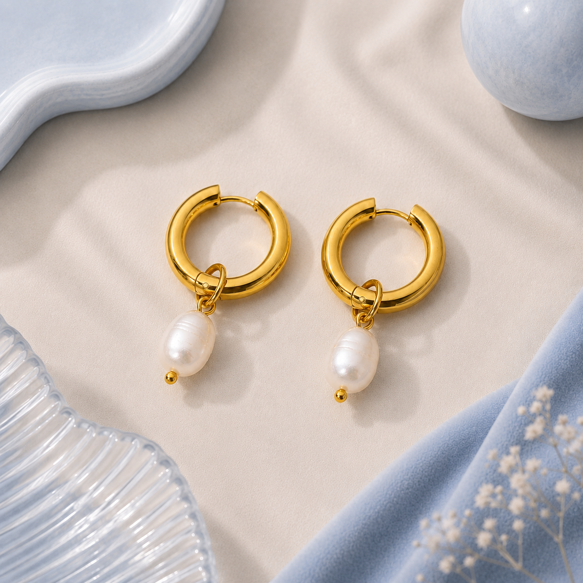 Pearl Charm Hoop Earrings