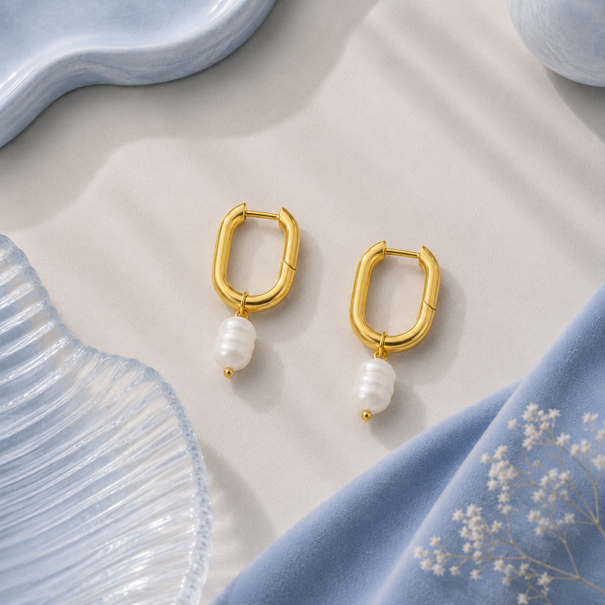Pearl Charm Hoop Earrings