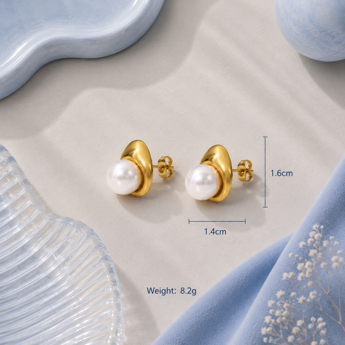 Gold Pearl Stud Earrings