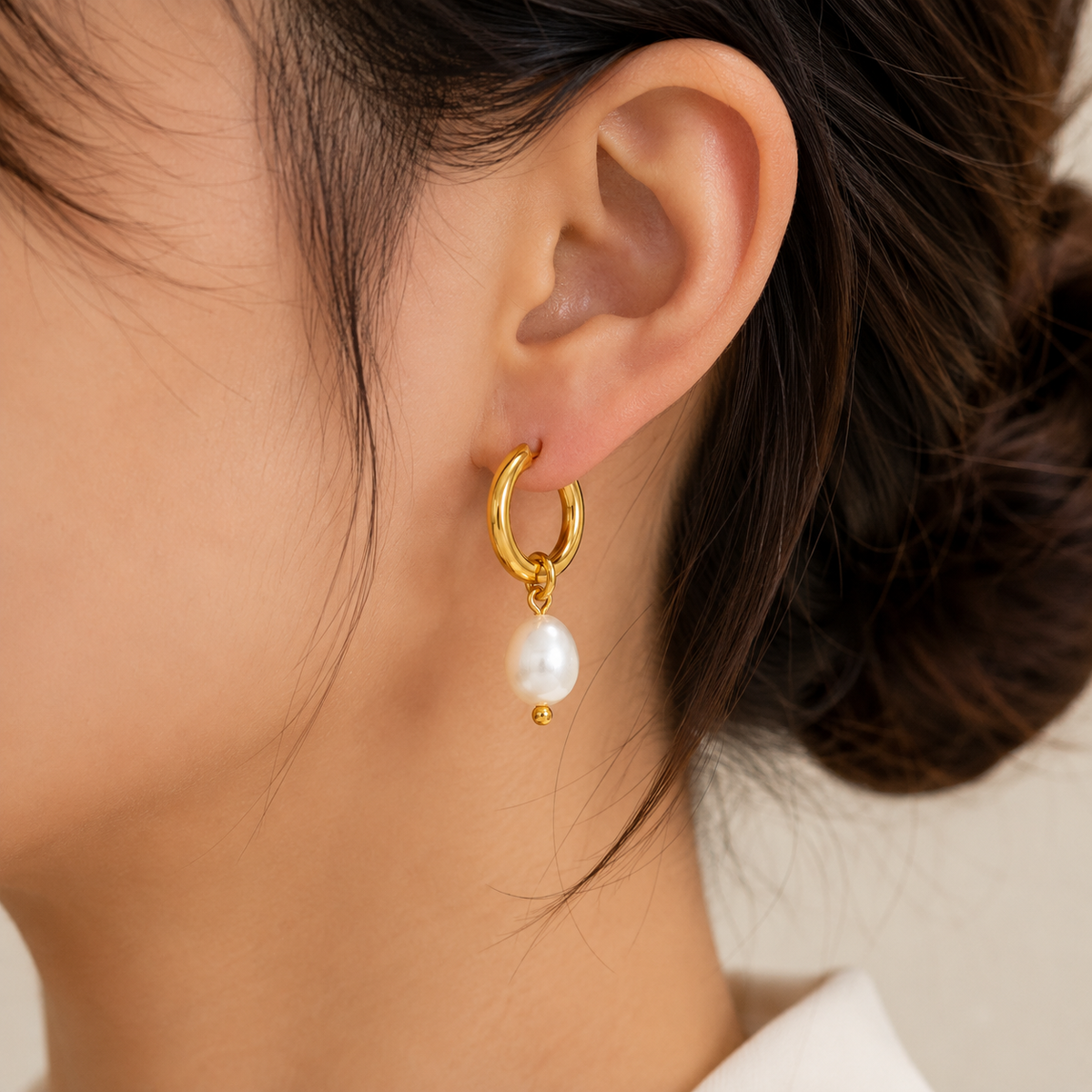 Pearl Charm Hoop Earrings