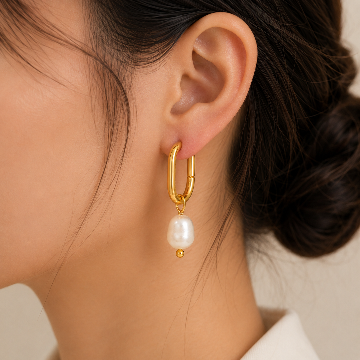 Pearl Charm Hoop Earrings
