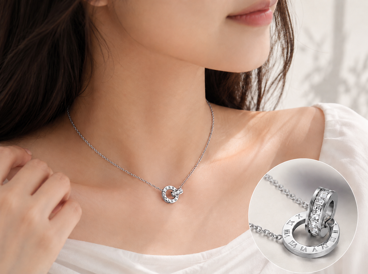 Roman Numeral Crystal Pendant Necklace