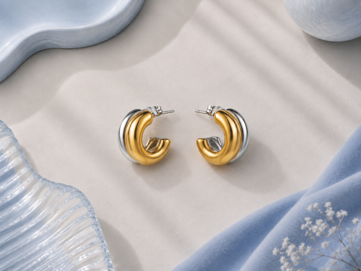Elegant Geometry Gold & Silver Two-Tone Hoop Earrings