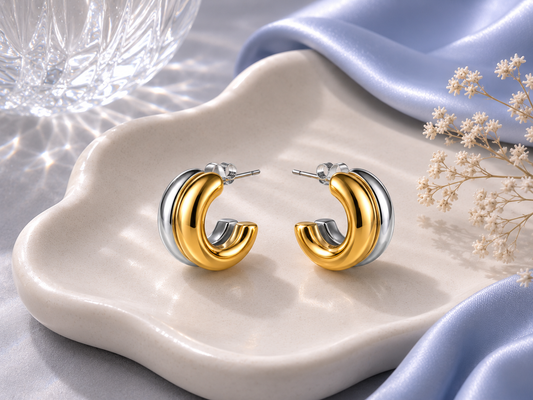 Elegant Geometry Gold & Silver Two-Tone Hoop Earrings