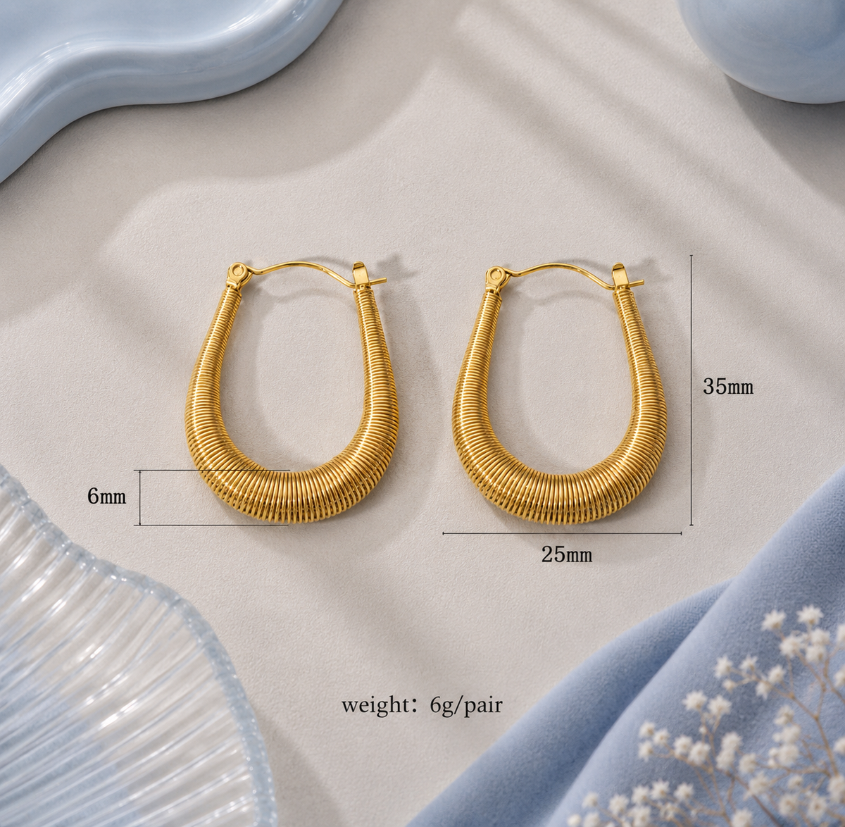 Ribbed Oval Hoop Earrings